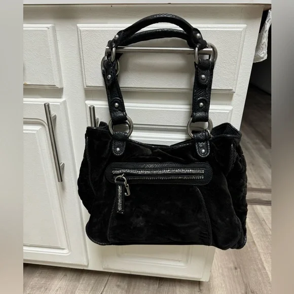 Juicy Couture Vintage Leather and Velvet Shoulder Bag